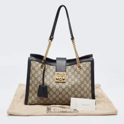 Gucci Beige/Navy Blue GG Supreme Canvas Padlock Medium Shoulder Bag