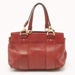 Pre Owned Gucci Maroon Leather and Fur Smilla Tote