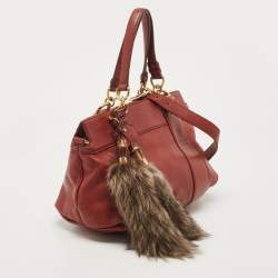 Pre Owned Gucci Maroon Leather and Fur Smilla Tote