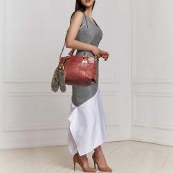 Pre Owned Gucci Maroon Leather and Fur Smilla Tote