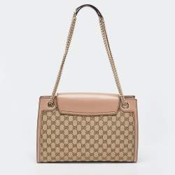 Pre Owned Gucci Beige/Pink GG Canvas And Leather Large Emily Chain Shoulder Bag