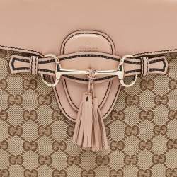 Pre Owned Gucci Beige/Pink GG Canvas And Leather Large Emily Chain Shoulder Bag