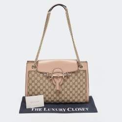 Pre Owned Gucci Beige/Pink GG Canvas And Leather Large Emily Chain Shoulder Bag
