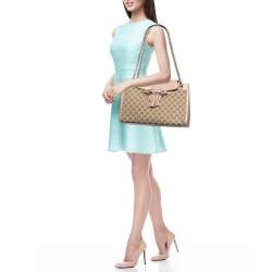 Pre Owned Gucci Beige/Pink GG Canvas And Leather Large Emily Chain Shoulder Bag