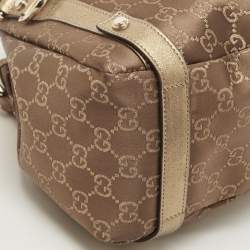 Pre Owned Gucci Brown/Gold GG Canvas and Leather Medium Abbey Hobo