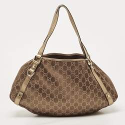 Pre Owned Gucci Brown/Gold GG Canvas and Leather Medium Abbey Hobo