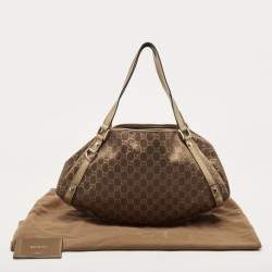 Pre Owned Gucci Brown/Gold GG Canvas and Leather Medium Abbey Hobo