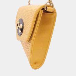Gucci Yellow Raffia Horsebit 1955 Chain Shoulder Bag