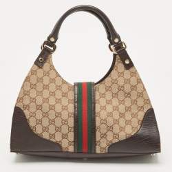 Pre Owned Gucci Beige/Brown GG Canvas and Leather Junco Shoulder Bag