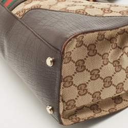 Pre Owned Gucci Beige/Brown GG Canvas and Leather Junco Shoulder Bag