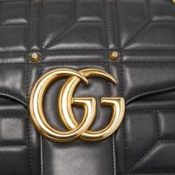 Gucci Black Quilted Leather Medium GG Marmont Studded Shoulder Bag