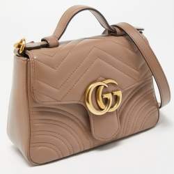 Pre Owned Gucci Beige Matelasse Leather Mini GG Marmont Top Handle Bag