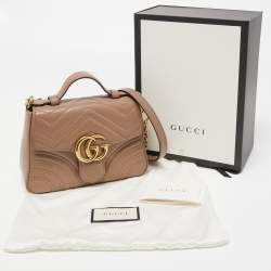 Pre Owned Gucci Beige Matelasse Leather Mini GG Marmont Top Handle Bag