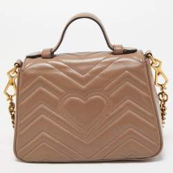 Pre Owned Gucci Beige Matelasse Leather Mini GG Marmont Top Handle Bag