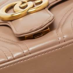Pre Owned Gucci Beige Matelasse Leather Mini GG Marmont Top Handle Bag