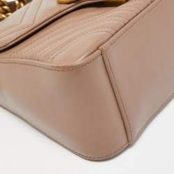 Pre Owned Gucci Beige Matelasse Leather Mini GG Marmont Top Handle Bag