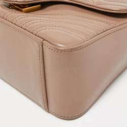 Pre Owned Gucci Beige Matelasse Leather Mini GG Marmont Top Handle Bag