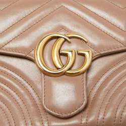 Pre Owned Gucci Beige Matelasse Leather Mini GG Marmont Top Handle Bag