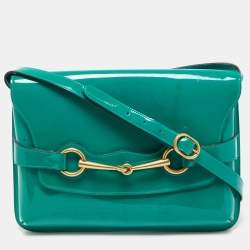 Pre Owned Gucci Green Patent Leather Bright Bit Crossbody Bag