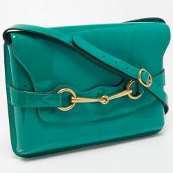 Pre Owned Gucci Green Patent Leather Bright Bit Crossbody Bag