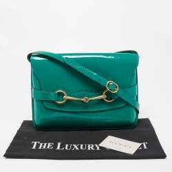 Pre Owned Gucci Green Patent Leather Bright Bit Crossbody Bag