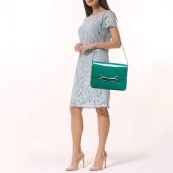 Pre Owned Gucci Green Patent Leather Bright Bit Crossbody Bag