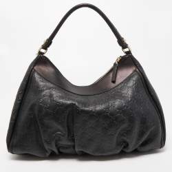 Pre Owned Gucci Black Guccissima Leather Large Abbey D Ring Shoulder Bag