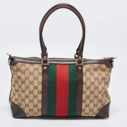 مملوكة مسبقًا Gucci Brown/Beige GG Canvas and Leather Web Zip Bag