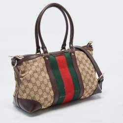 مملوكة مسبقًا Gucci Brown/Beige GG Canvas and Leather Web Zip Bag