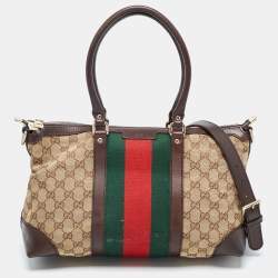 مملوكة مسبقًا Gucci Brown/Beige GG Canvas and Leather Web Zip Bag