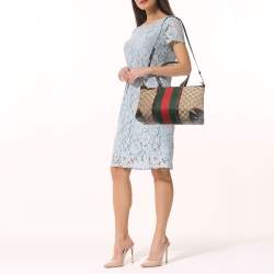 مملوكة مسبقًا Gucci Brown/Beige GG Canvas and Leather Web Zip Bag
