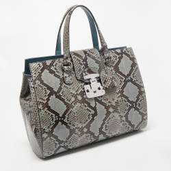 مملوكة مسبقًا Gucci Light Blue/Black Python Large Lady Lock Flap Tote