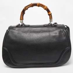 Pre Owned Gucci Black Leather Large New Bamboo Tassel Top Handle Bag