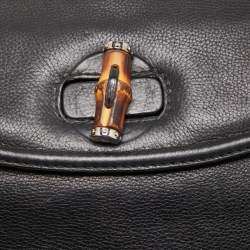 Pre Owned Gucci Black Leather Large New Bamboo Tassel Top Handle Bag