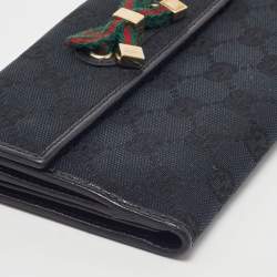 Gucci Black GG Canvas and Leather Princy Flap Continental Wallet