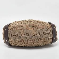 Pre Owned Gucci Beige/Brown Horsebit Canvas and Leather Pelham Tote
