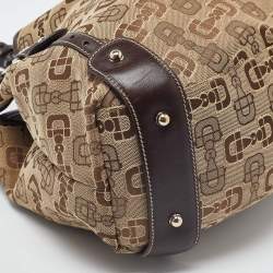 Pre Owned Gucci Beige/Brown Horsebit Canvas and Leather Pelham Tote