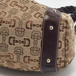 Pre Owned Gucci Beige/Brown Horsebit Canvas and Leather Pelham Tote