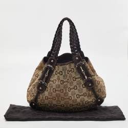 Pre Owned Gucci Beige/Brown Horsebit Canvas and Leather Pelham Tote