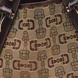 Pre Owned Gucci Beige/Brown Horsebit Canvas and Leather Pelham Tote