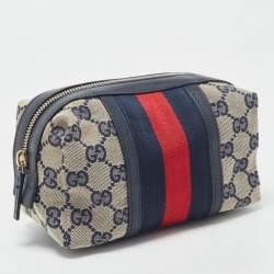Gucci Beige/Blue GG Canvas and Leather Web Cosmetic Pouch
