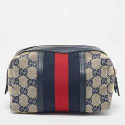 Gucci Beige/Blue GG Canvas and Leather Web Cosmetic Pouch