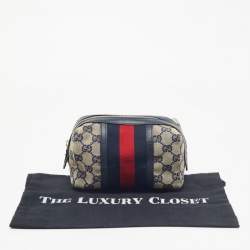Gucci Beige/Blue GG Canvas and Leather Web Cosmetic Pouch