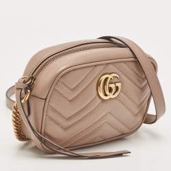 Pre Owned Gucci Beige Matelassé Leather Mini GG Marmont Camera Bag