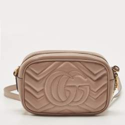 Pre Owned Gucci Beige Matelassé Leather Mini GG Marmont Camera Bag