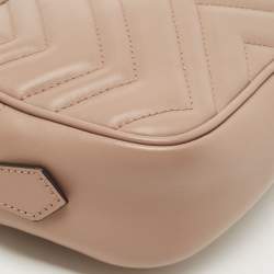 Pre Owned Gucci Beige Matelassé Leather Mini GG Marmont Camera Bag