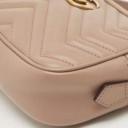 Pre Owned Gucci Beige Matelassé Leather Mini GG Marmont Camera Bag