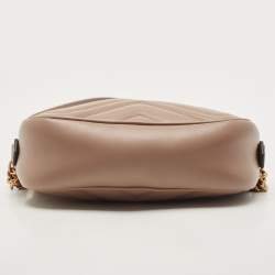 Pre Owned Gucci Beige Matelassé Leather Mini GG Marmont Camera Bag