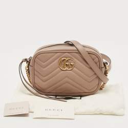 Pre Owned Gucci Beige Matelassé Leather Mini GG Marmont Camera Bag