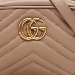 Pre Owned Gucci Beige Matelassé Leather Mini GG Marmont Camera Bag